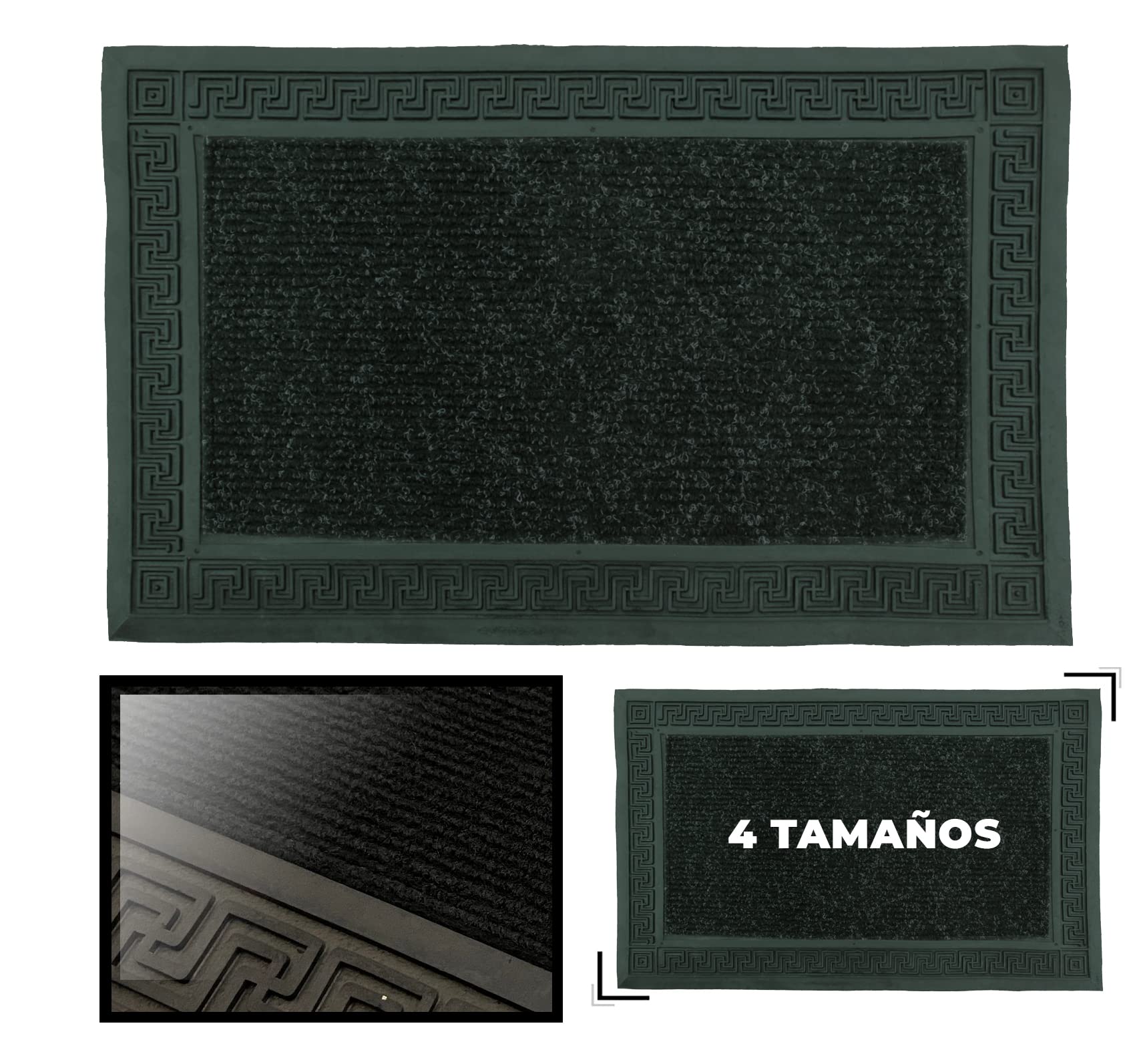 LucaHome Door Mat Black 37 x 52 cm Rectangular Rubber Non-Slip Backing Easy Clean Absorbent Door Mat for Indoor Outdoor Use