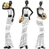 3 Pack African Art Sculptures- Vintage African Statues For Home Decor- Women's Tribal African American Figurines- Bookshelf, Office Decor- Deal For Birthday, Christmas, Thanksgiving, Mom Gifts-White