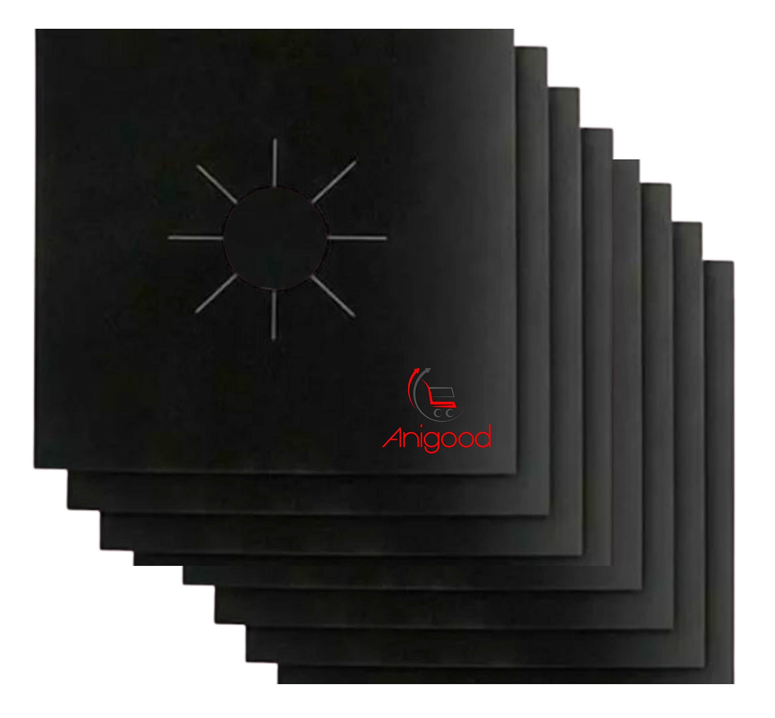 Reusable Gas Stove Hob Protectors Burner Covers Microwave Oven Liners Universal Non-Stick Teflon Sheets Heavy Duty Washable Removable Black Silver (Black, 8)