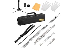RIVVTA C Flutes Open Hole 16 Keys, Musical Instrument Professional Flute for Beginner, with Case, Stand, Cleaning Kit, Nickel Silver