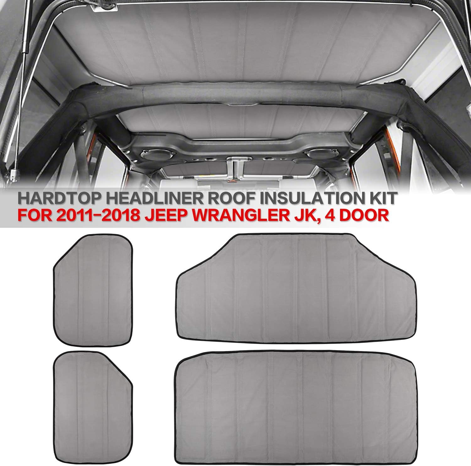 Headliner Roof Heat Insulation, AAIWA Hardtop Roof Insulation Cotton Kits Compatible with 2011-2018 Jeep Wrangler JK 4-Door