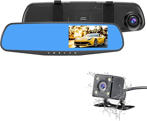 AZDOME HD 1080P Dual lens Auto DVR Mirror Dash Cam Recorder Car Rear View Camera
