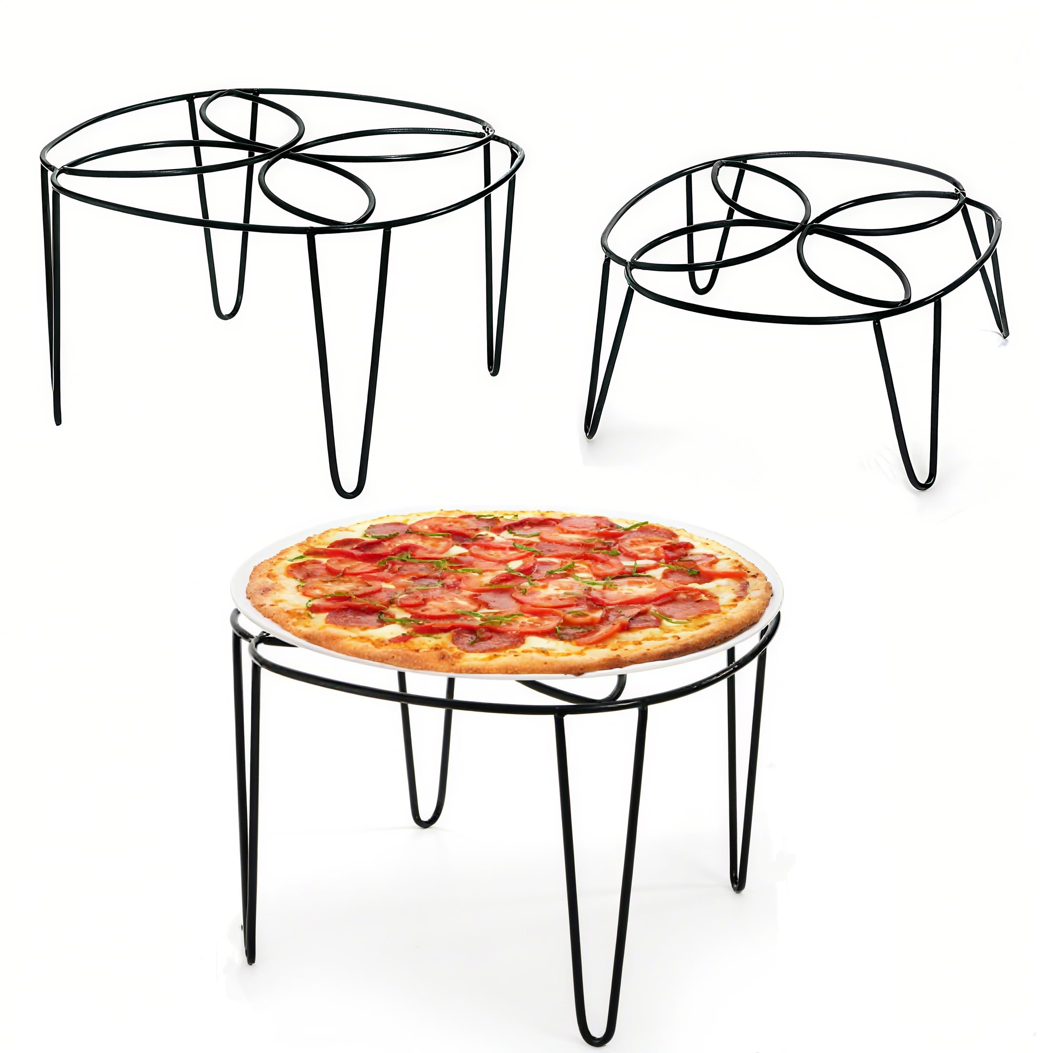 Photo 1 of Covzoe Set of 3 Pizza Stand Holders, Heavy Duty Metal Wire Pizza Tray Riser, Tabletop Pizza Display Rack, Petal Shaped Design Food Serving Stand for Home Restaurant Party, 3 Size