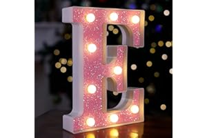 TRONSBOO LED Letter Lights Pink Glitter Marquee Letters Light Up Alphabet Letters Sign Battery Powered for Home Party Decoration Night Bar Wedding Birthday Christmas Lamp Girls Gift - Letter E