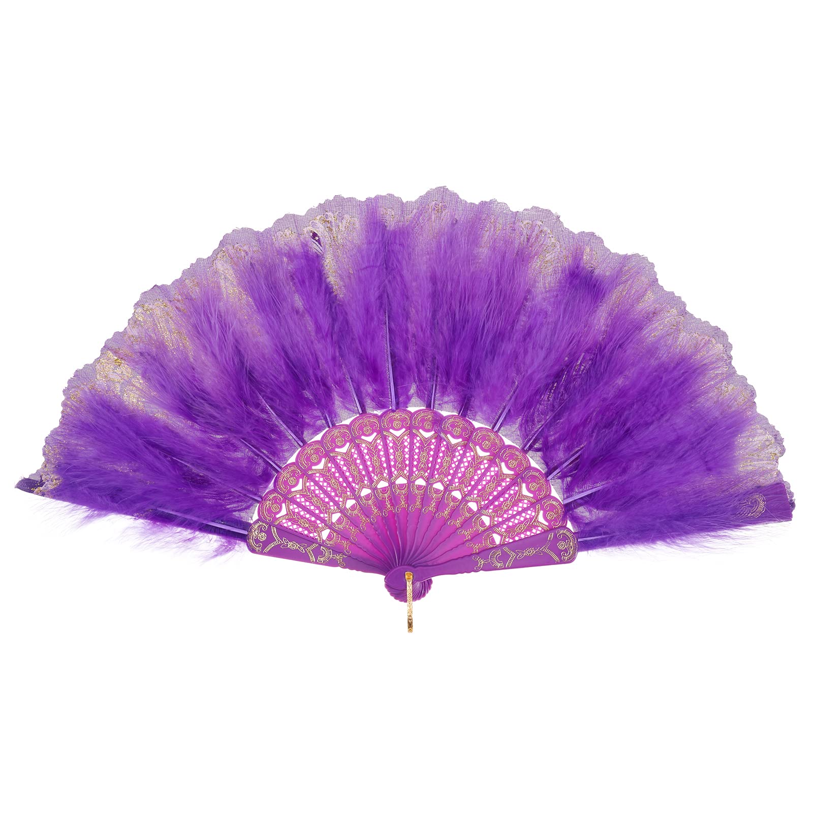 MWOOT Marabou Feather Fan, 1920s Embroidered Flower Handheld Feather Fan, Roaring 20s Vintage Style Flapper Hand Fan for Costume Halloween Dancing Show Tea Party Wedding Decoration - Purple