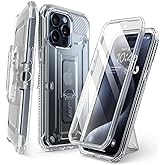 SUPCASE for iPhone 15 Pro Max Case with Screen Protector (Unicorn Beetle Pro), [Built-in Stand & Belt-Clip] [Military-Grade Protection] Full Body Heavy Duty Phone Case for iPhone 15 Pro Max, Clear