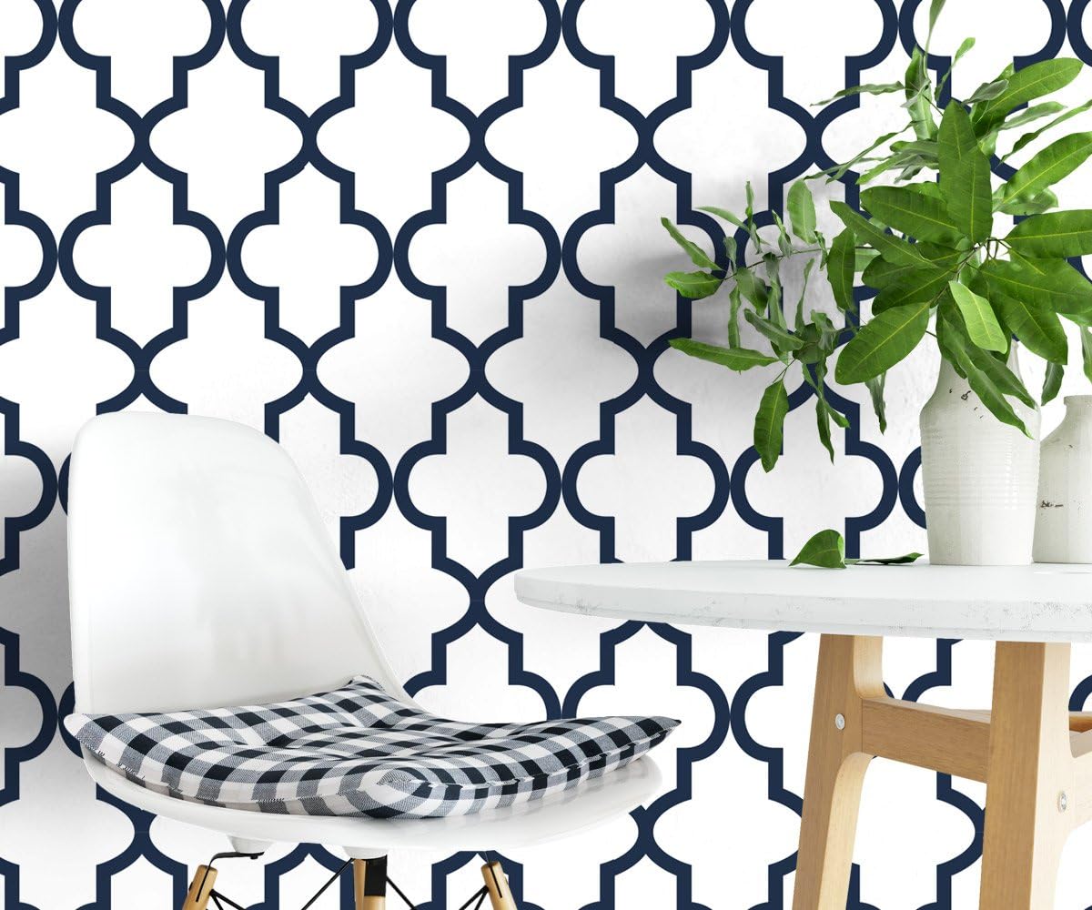 Wallpaper, Wall Murals (130 x 275 cm - 51.18 x 108.26 inches, Blue Moroccan Trellis Wall Mural)
