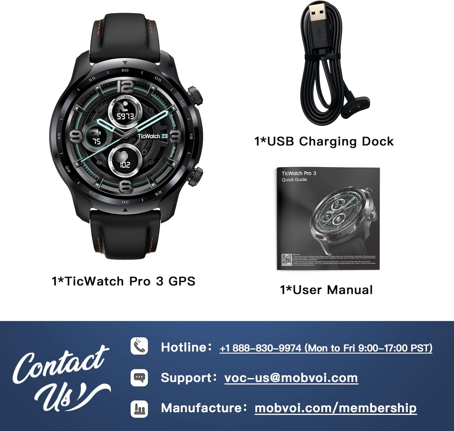 Ticwatch Pro 3 GPS Smart Watch Men's Wear OS Watch Qualcomm Snapdragon Wear 4100 Platform Health Fitness Monitoring 3-45 Days Battery Life Built-in GPS NFC Heart Rate Sleep Tracking IP68 Waterproof: Electronics