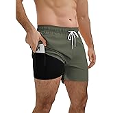 YnimioAOX Men’s Swim Trunks 5 Inch with Compression Liner 2 in 1 Quick Dry Swimming Shorts Bathing Suits with Pockets