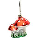 The Bridge Collection Glass Double Mushroom Ornament - Glittery Red Toadstools Christmas Ornament