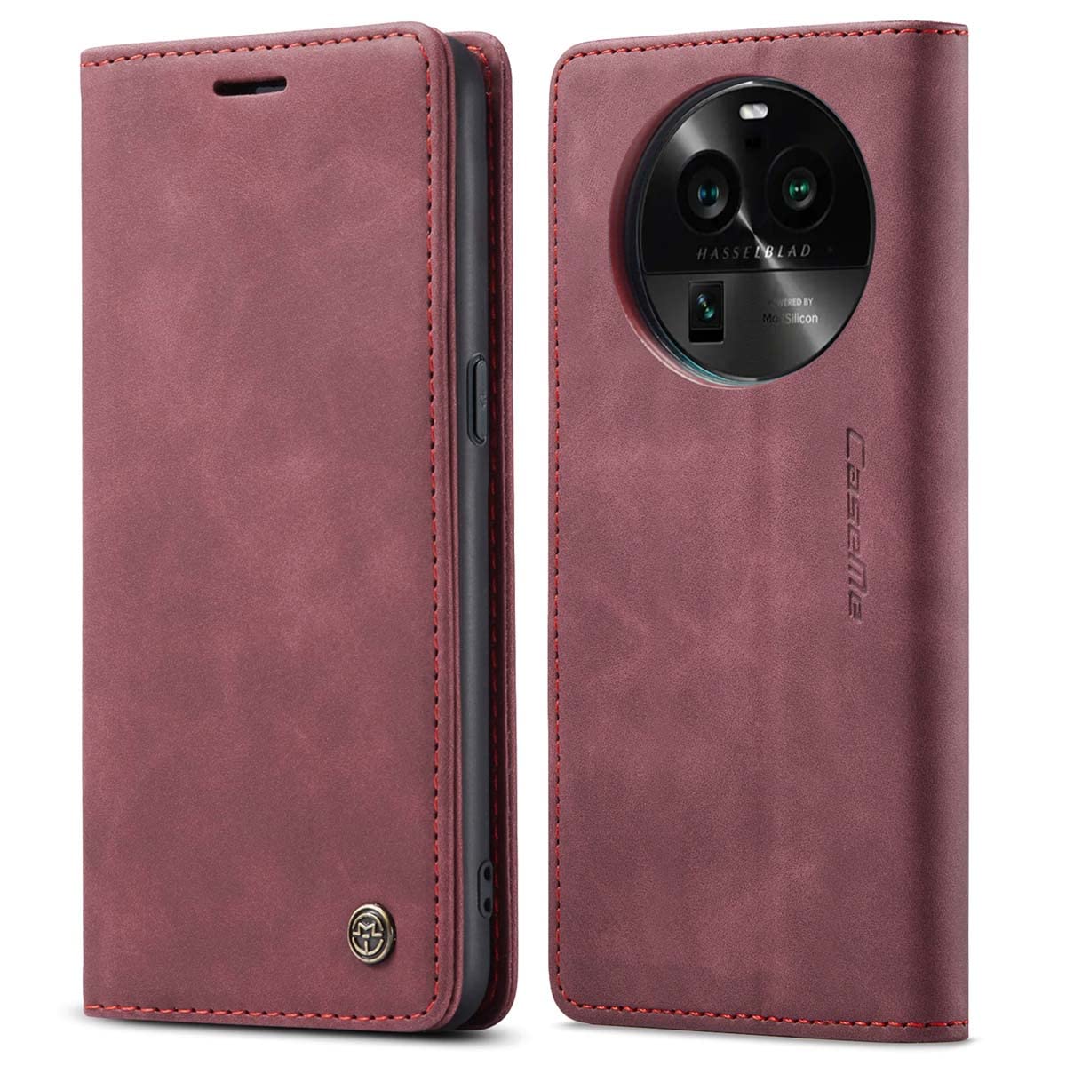 mvced Premium PU Leather Case Flip Wallet Phone Cover with Kickstand Card Slots TPU Shell Compatible with OPPO Find X6 Pro 5G,Wine Red