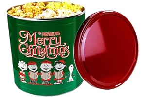 VWPEYY Giftpop Peanuts Gang Christmas Popcorn Tin with three flavors, Collectable Holiday Tin, 1 pound 5 oz.-Caramel, White Cheddar, Butter Flavor