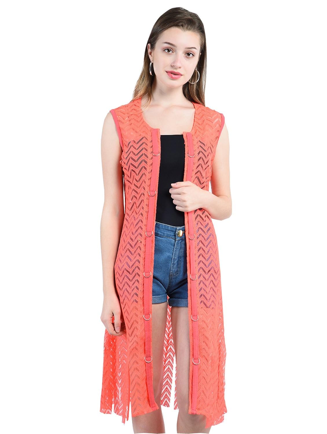 peptrends women's net shrug with ring details