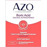 AZO® Boric Acid Vaginal Suppositories for Women, Helps Support Odor Control with Clinically Studied Boric Acid, Non-GMO, 30 Count