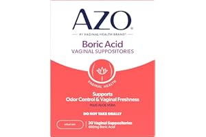 AZO® Boric Acid Vaginal Suppositories, Helps Support Odor Control and Intimate Health with Clinically Studied Boric Acid, Non-GMO, 30 Count