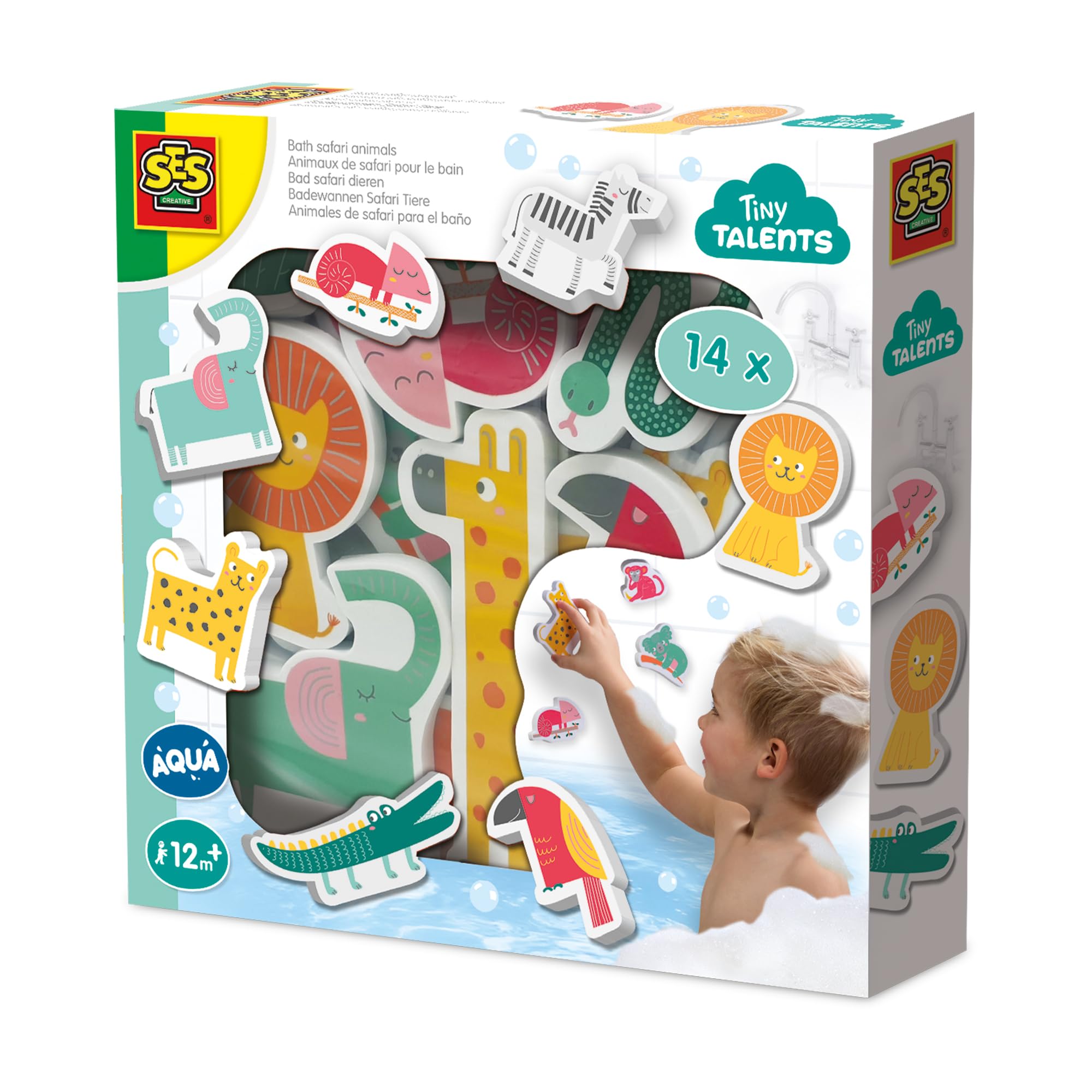 SES Creative Bath Toy - Safari Animals, 14 Non Toxic Foam Animals For Bath Time Play, For Infants and Toddlers from 12 Months and Up