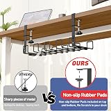 WELDUN Under Desk Cable Management Tray Kit Black Metal Organizer No Drill Clamp view 6