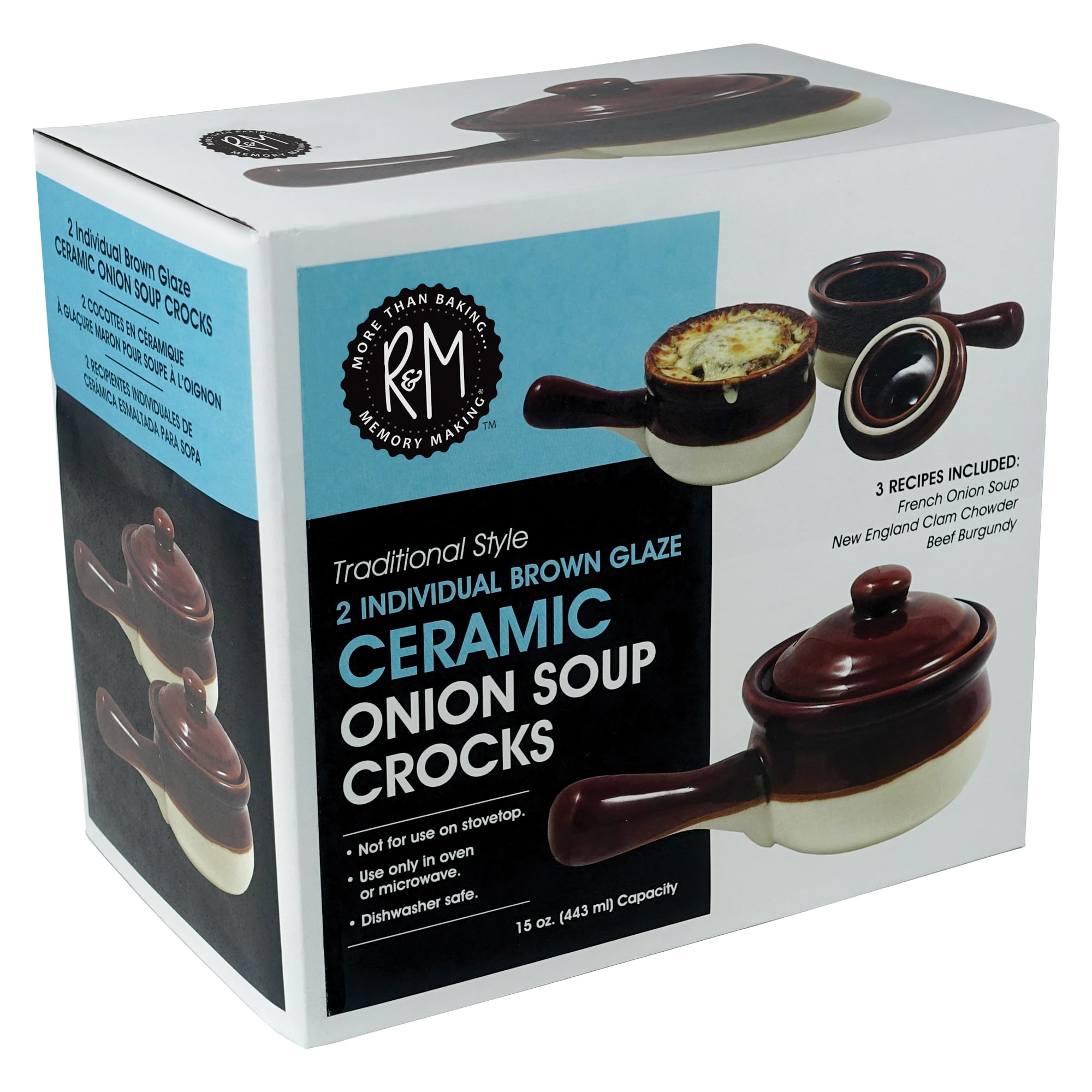 Photo 1 of R&M International Traditional Style Ceramic 15-Ounce French Onion Soup Crocks, Polished, Set of 2
