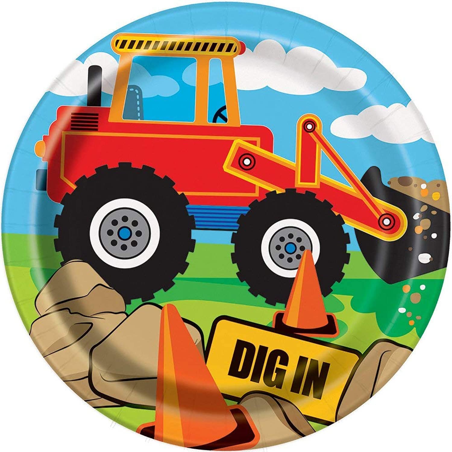 Multicolor Construction-Themed Dessert Plates (17cm) Pack of 8 - Perfect for Kids' Birthday Celebrations