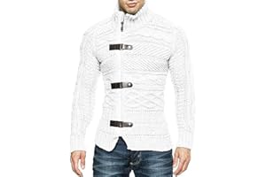 Karlywindow Men's Cable Knitted Oplique Zip Button Front Long Sleeve Cardigan Sweater