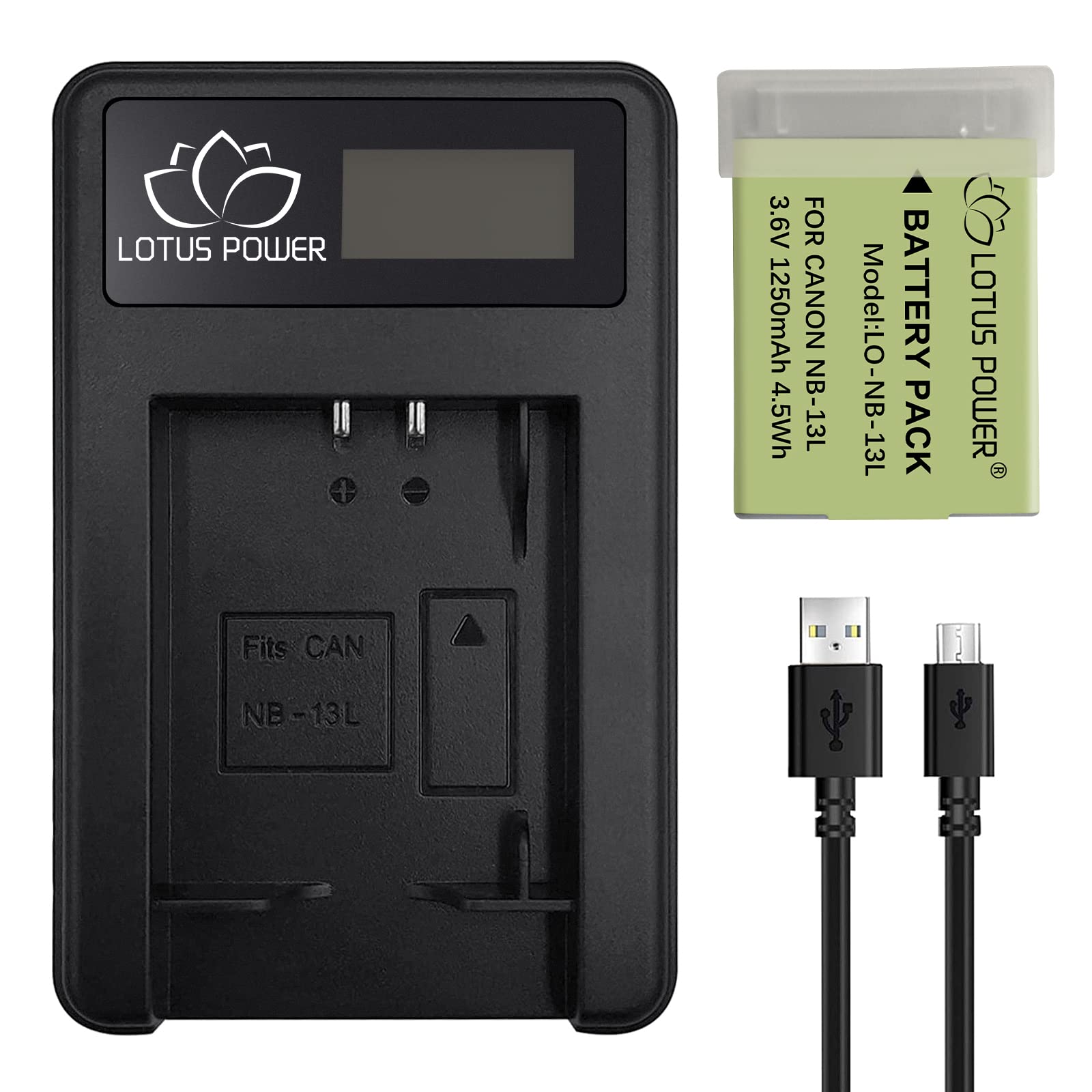 LOTUS POWER NB-13L Battery 1250mAh and Single Charger, LCD Intelligent Charger & NB13L Battery for Canon G7X / G7X Mark II / G5X / G9X / SX720 HS / SX620 HS Camera (1 Charger&1 Battery)