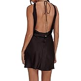 Summer Women Satin Backless Cowl Neck Mini Dress Silk Sleeveless Sexy Short Cocktail Party Dresses for Women 2026