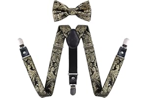 Alizeal Boys Paisley Adjustable Pre-tied Bow Tie and Clips Suspenders Set