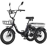 NARRAK Electric Tricycle for Adults,18" x 3.0 Fat Tire Folding Electric Trike,3 Wheels Electric Bicycle Bikes, Peak 700W Step-Thru Etrike with 468WH Removable Battery and Large Basket for Women Men