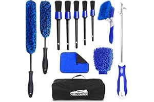 NIKCOSMK 12Pcs Wheel Brush Kit for Cleaning Wheel and Tire, Wheel and Rim Brush, Car Detailing Brushes, Tire Brush, Bendable & Durable Car Wheel Rim Cleaner Brush Set,Car Detailing Cleaning Brush Supplies Kit