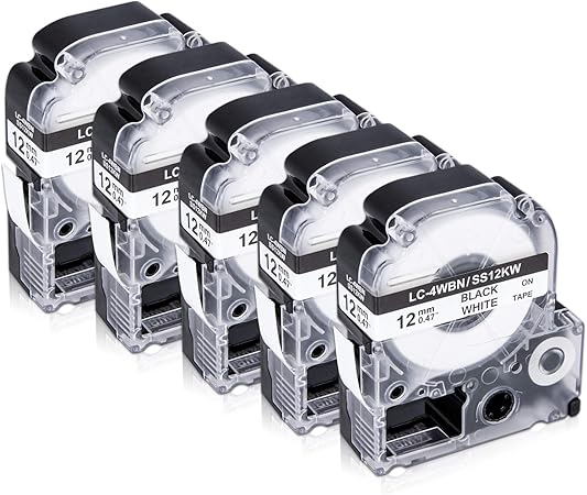 Amazon テプラテープ 12mm 白地黒文字 互換キングジム テプラproテープ 12mm Ss12kw 互換テプラ テープ Sr530 Sr670 Sr750対応 5個入り テープ 文房具 オフィス用品