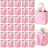 Yeaqee 50 Pcs Mini Metallic Paper Gift Bags with Handles 4x2.75x4.5'' Tiny Small Gift Bags with Thank You Tag for Wedding Graduation Birthday Party Return Gifts Jewelry Business (Pink,Gold)