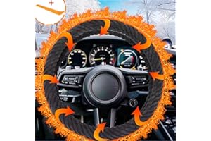MYUOOT Heated Steering Wheel Cover - Warm Steering Wheel Cover with a Tool for Car Accessories, 12V Quick Hand Warmer, Steering Wheel Heater for Winter - Fits Wheels 14.5"-15.5"