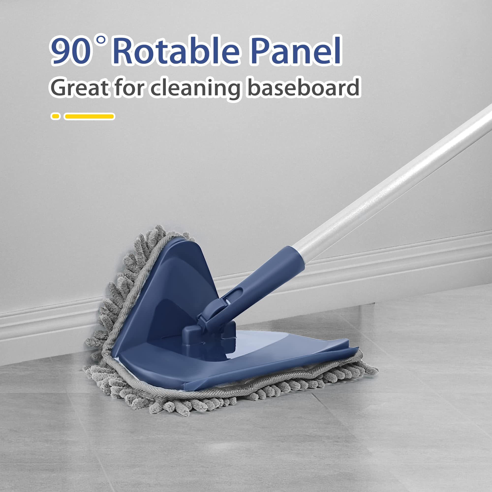 ZUBULUN Wall Mop with 82 Inches Long Handle, 360 Degree Rotating Microfiber Triangle Baseboard Cleaner Tool Duster with Window Squeegee for Cleaning Painted Wall, Ceiling, Floor, 6 Replacement Pads