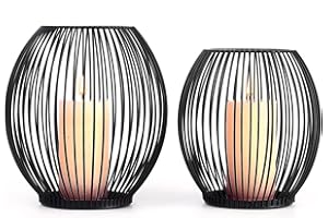 OLEEK Outdoor Candle Holder Decor Set - Black Candle Holder - Candles Holders for Table Centerpiece - Hurricane Candles Holder for Pillar Candles Cage Candle Holders Black Wire Decorative