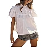 MakeMeChic Women's Flowy Ruffle Babydoll Tops Mock Neck Puff Sleeve Tops Summer Shirt