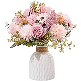 Epicpetal Fake Flowers in Vase, Artificial Pink Flowers in Vase for Decoration Faux Flowers Fake Floral for Home Decor Indoor Dining Table Centerpiece (Pink)