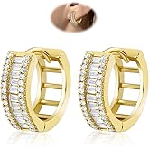 14K Gold Hoop Earrings for Women 18G(1 mm) Earrings Hypoallergenic Cubic Zirconia Huggie Cartilage Cuff Fashion Earrings for Women Men Huggie Earrings Jewelry Gifts