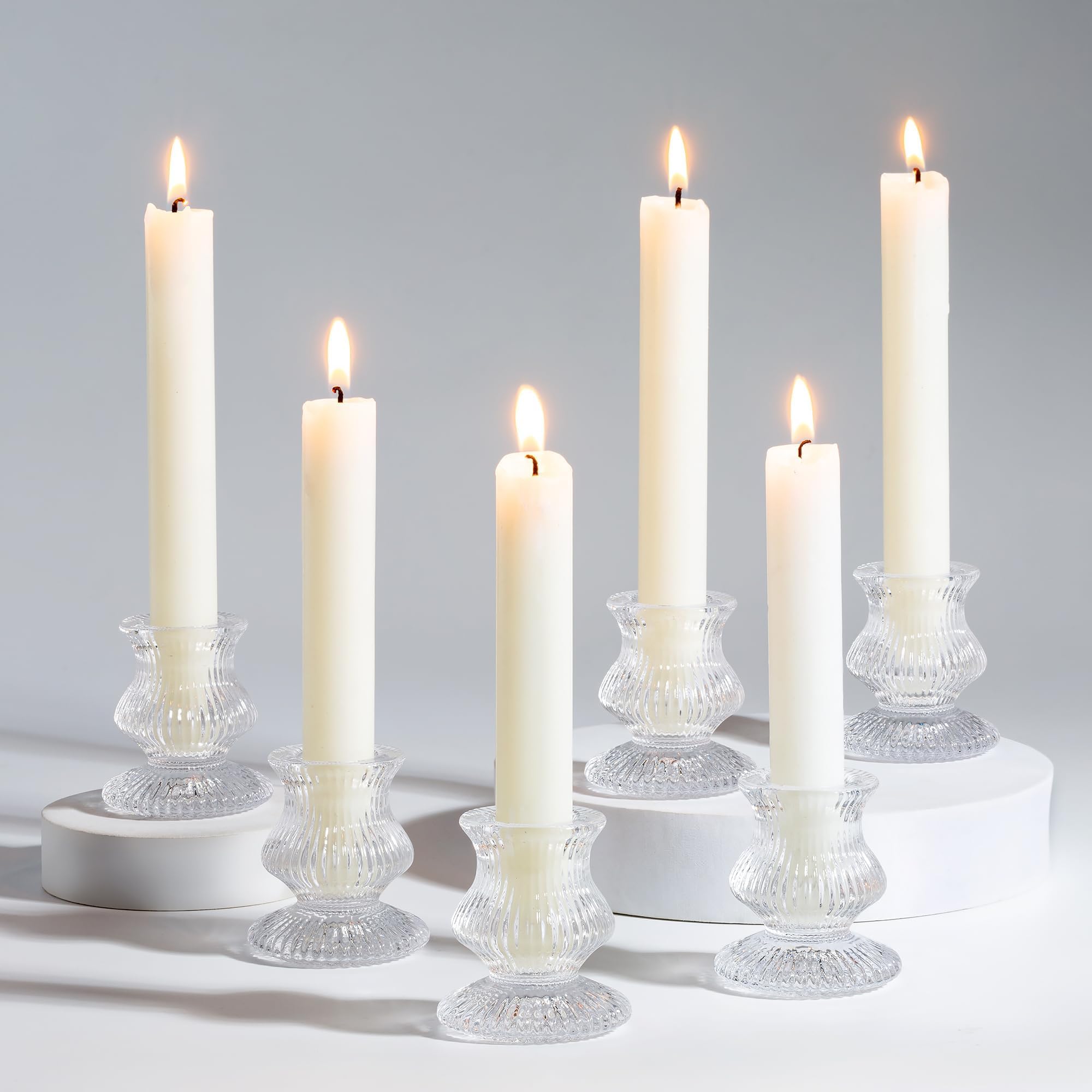 Romadedi Glass Candle Holder for Candlestick - Set of 10 Clear Small Taper Stick Bulk for Table Dinner Living Room Christmas Decoration Wedding Party Centrepiece Advent Modern