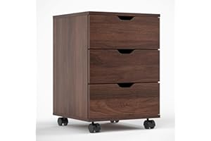 Farini Wood File Cabinet for Home Office,Under Desk 3 Drawer Mobile File Cabinet(Brown,Non-Assembled)