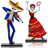 Vicenpal 2 Pieces Day of the Dead Decoration Dia de Los Muertos Decor,Skull | Day of The Dead Table Centerpiece Dancing Sugar Skull Wooden Signs Halloween Party Mexican Dia De Los Muertos Decorations