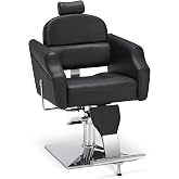 BarberPub Classic Reclining Barber Chair, Salon Equipment 3125(Black) | 330 lbs weight capacity, hydraulic pump, adjustable height, 360&deg; swivel