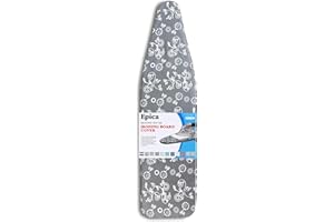 EPICA Silicone Coated Ironing Board Cover- Resists Scorching and Staining - 15" x54 (Grey Floral)