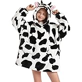 Wearable Blanket Hoodie for Kids 4-12YR Oversized Animal Hooded Blanket Super Soft Comfortable Warm Flannel Cow
