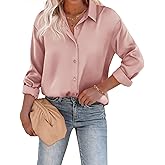 Chigant Women's Blouse Satin Silk Shirts Button Down Shirts Casual Loose Long Sleeve Office Work Tunic Tops