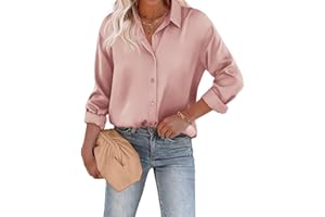 Chigant Women's Blouse Satin Silk Shirts Button Down Shirts Casual Loose Long Sleeve Office Work Tunic Tops