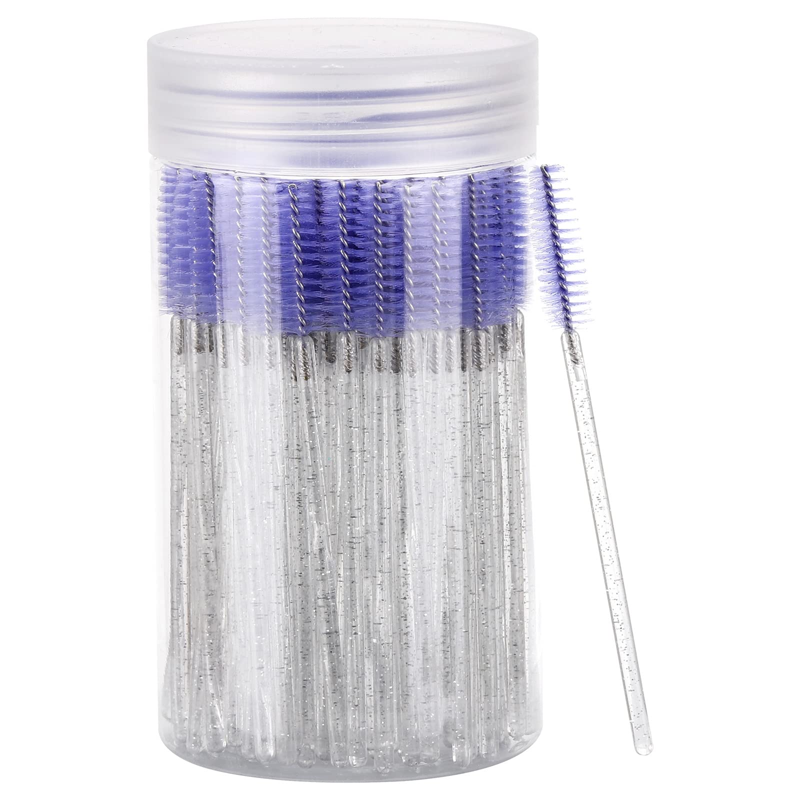 Photo 1 of 100 Pcs Disposable Mascara Wands, Lash Brushes with Container, Crystal Eyebrow Spoolies Brush for Eyelash Extensions (Purple)