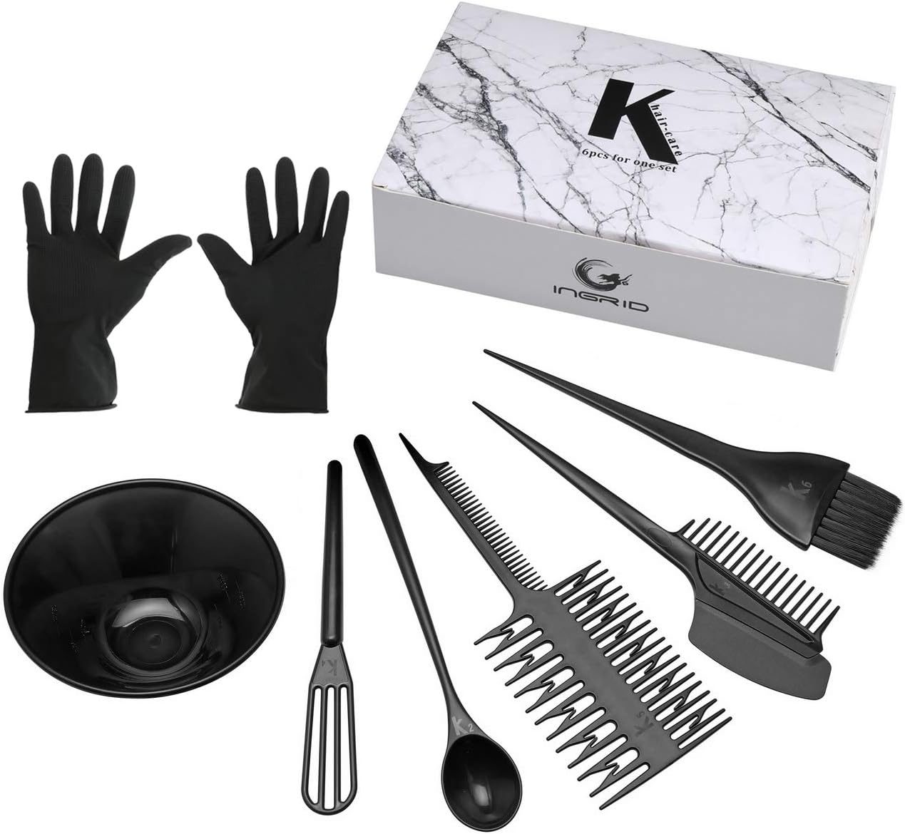 CHIC DIARY Hair Dye Set Professional Salon Hair Coloring Kit DIY Hair Tint Tools Mixing Brush Comb Bowl 6 Piece set (#02)