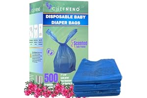CHEFNENO Baby Diaper Bag Disposable (500 Count, Blue) Fresh Baby Powder Scented Easy Tie Handles Bulk Diaper Sacks Disposable Dog Poop Bags Cat Litter Clump & Poop Bags Sanitary Pads Disposal Bags (500 Bags)