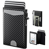 typecase Flip Pop Up Wallet for Men Card Holder: Smart Privacy & ID Display Mode, RFID Blocking, Slim Genuine Leather, Minimalist Front Pocket - 8 Card Capacity | ID Window | Money Clip (Carbon Fiber)