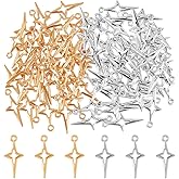 SUPERFINDINGS 100Pcs 2 Colors Tibetan Silver Star Charms Antique Gold Hollow Point Star Charms Bulk North Star Pendants Charms for DIY Jewelry Making Earrings Bracelets Crafts Keychain